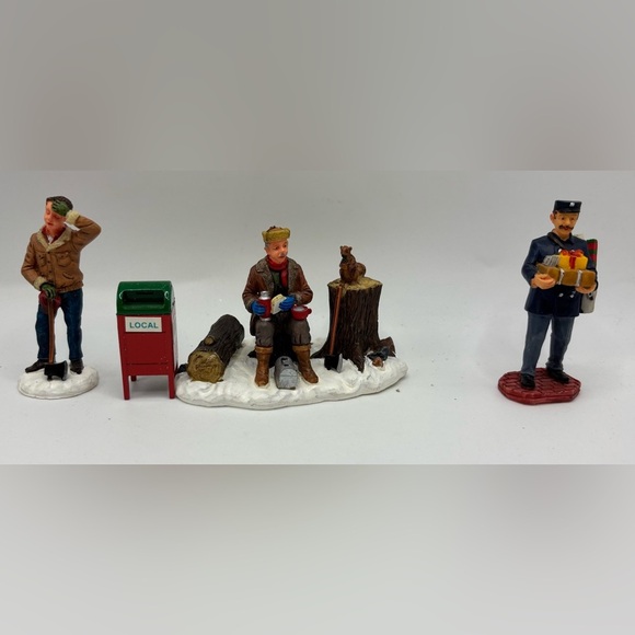 Lemax Christmas Village Figurines Lot Woodcutter Mailman Lumberjack Scene - Picture 4 of 8
